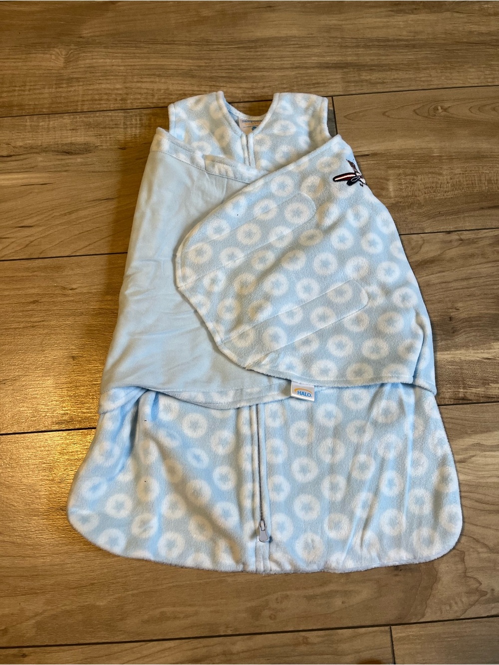 HALO SleepSack Swaddle Blue Plush Polka Dot Micro Fleece Baby Wearable Blanket